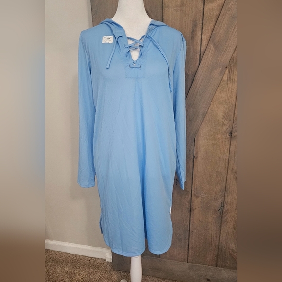 HIHO Maricel UPF 50 Tie Front Hooded Dress In Serenity Blue. Size S NWOT - Picture 11 of 13